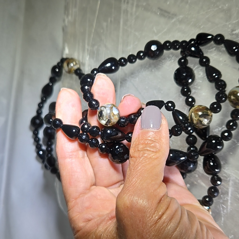 Vintage Long Black Onyx Necklace